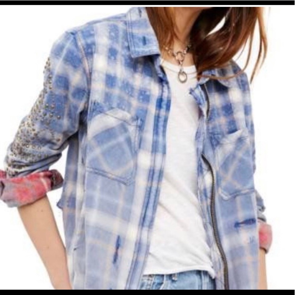 - Free People Studded Distressed Flannel.